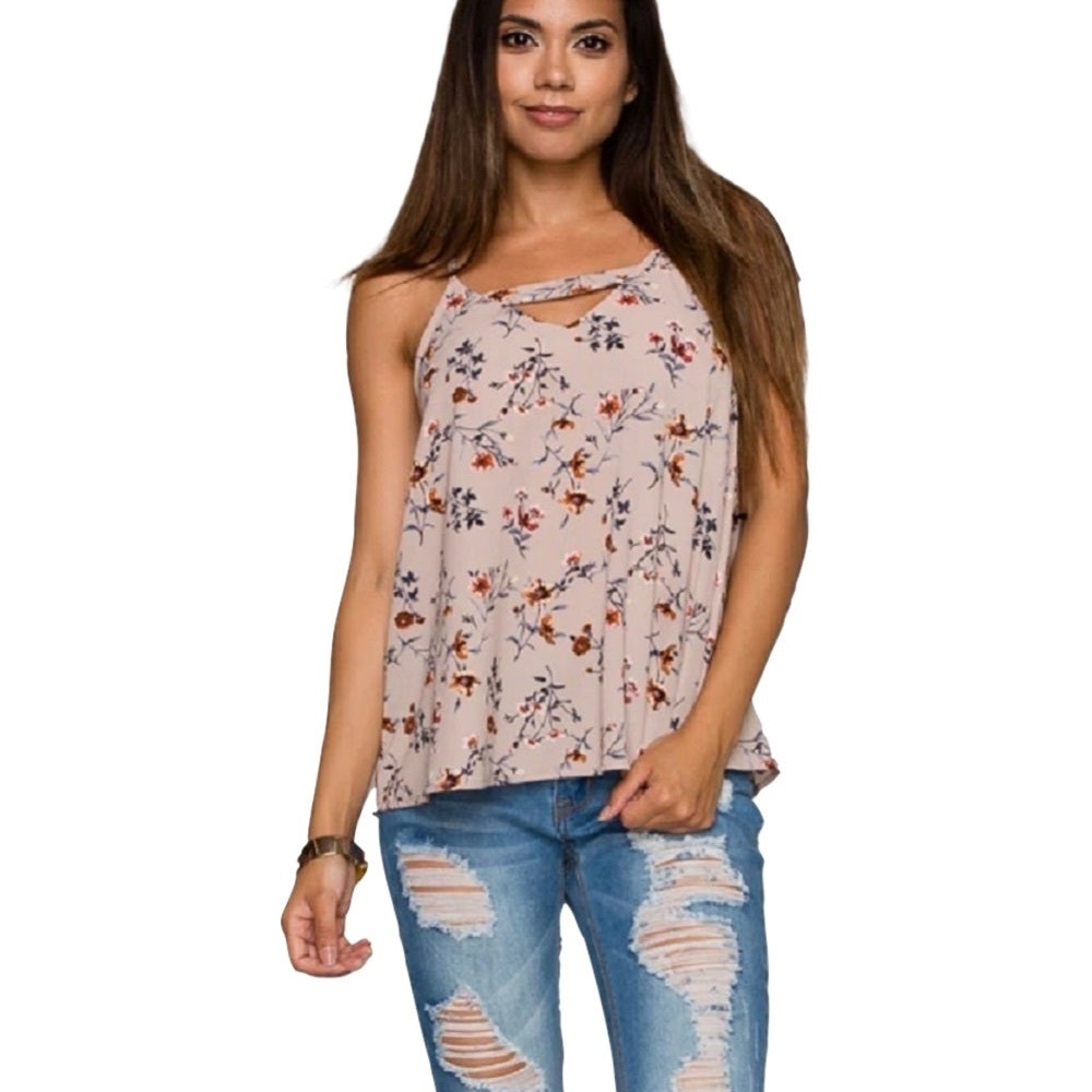 NWOT Floral Print Top in Taupe